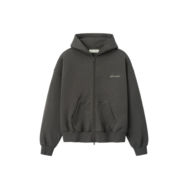 Fear of God Essentials Signature Classic Zip Up Hoodie in Ash Heather | Luxury Shoes 