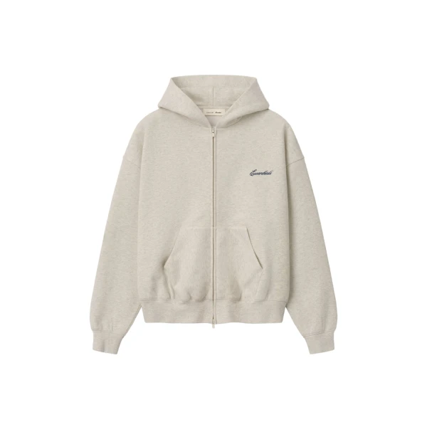 Fear of God Essentials Signature Classic Zip Up Hoodie in Marble Heather | Luxury Shoes 