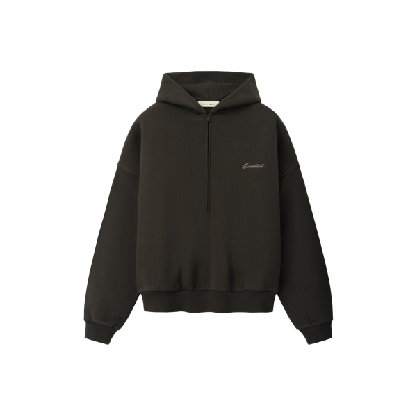 Fear of God Essentials Signature Lounge Half Zip Hoodie in Ink Black | Luxury Shoes 