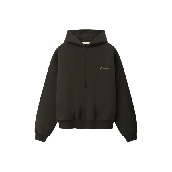 Fear of God Essentials Signature Lounge Half Zip Hoodie in Ink Black | Luxury Shoes 