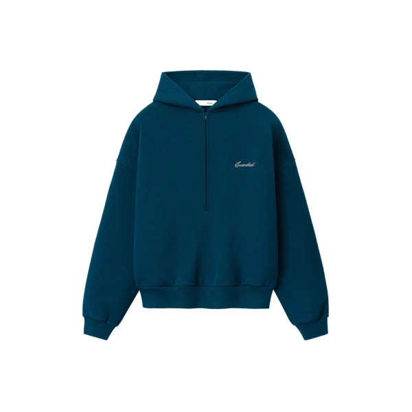 Essentials Signature Lounge Half Zip Hoodie in Night Sea