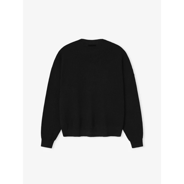 Fear of God Essentials Signature Waffle 90s Crewneck Sweater in Vintage Black | Men Knitwear | Luxury Shoes 
