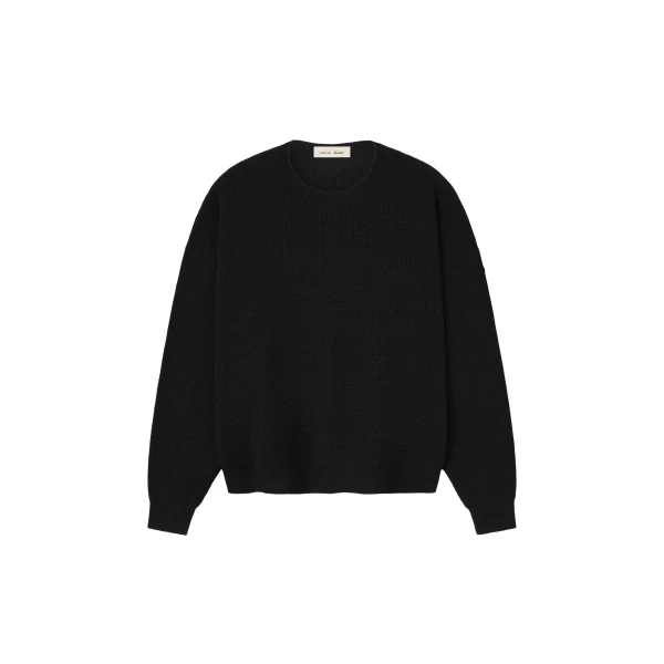 Fear of God Essentials Signature Waffle 90s Crewneck Sweater in Vintage Black | Luxury Shoes 
