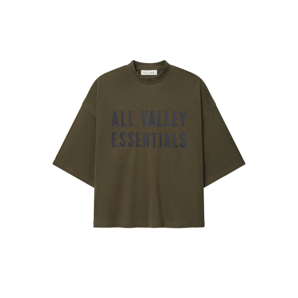 Fear of God Essentials Sport Mesh Merch Tee Boxy Fit in Moss | Luxury Shoes 