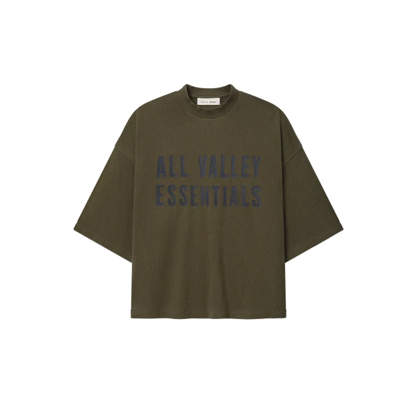 Fear of God Essentials Sport Mesh Merch Tee Boxy Fit in Moss | Luxury Shoes 