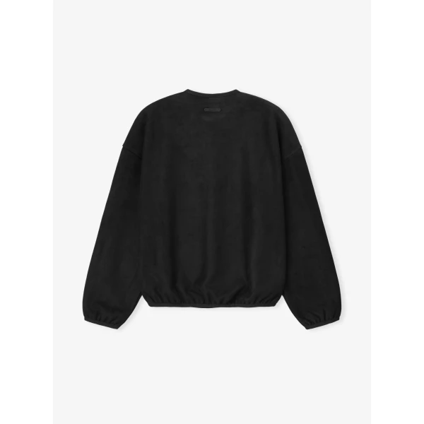 Fear of God Essentials Suede Fleece Signature Modern Crewneck Sweatshirt with Piping in Black | Sweatshirts | Luxury Shoes 