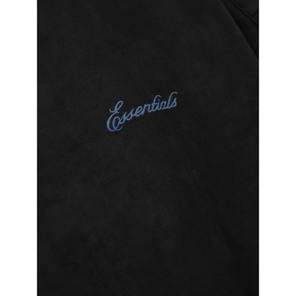 Fear of God Essentials Suede Fleece Signature Modern Crewneck Sweatshirt with Piping in Black | Sweatshirts | Luxury Shoes 