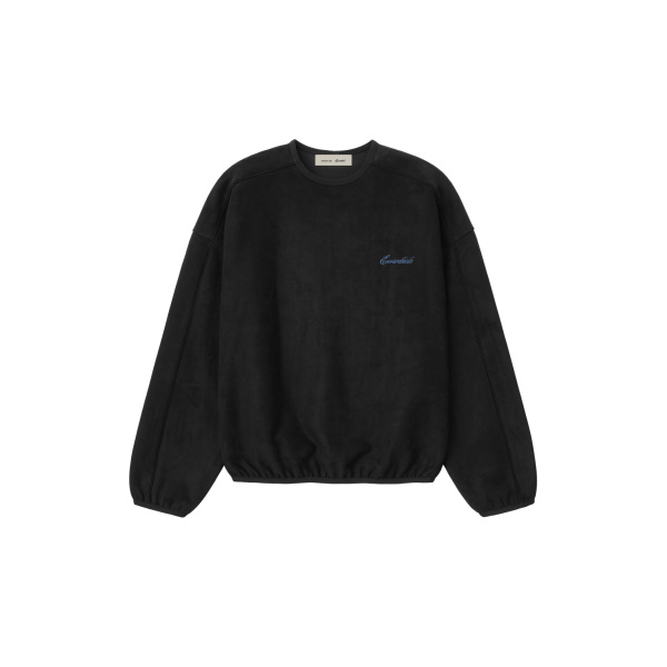 Fear of God Essentials Suede Fleece Signature Modern Crewneck Sweatshirt with Piping in Black | Luxury Shoes 