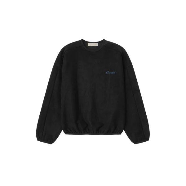 Essentials Suede Fleece Signature Modern Crewneck Sweatshirt with Piping in Black