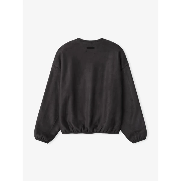 Fear of God Essentials Suede Fleece Signature Modern Crewneck Sweatshirt with Piping in Ink Black | Sweatshirts | Luxury Shoes 