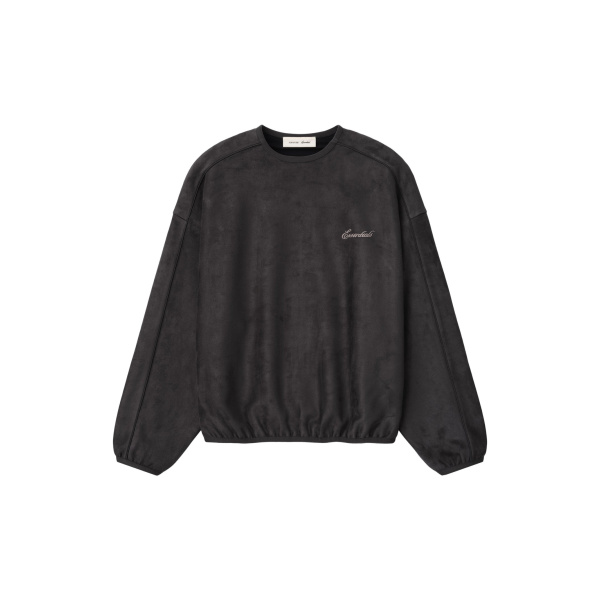 Fear of God Essentials Suede Fleece Signature Modern Crewneck Sweatshirt with Piping in Ink Black | Luxury Shoes 