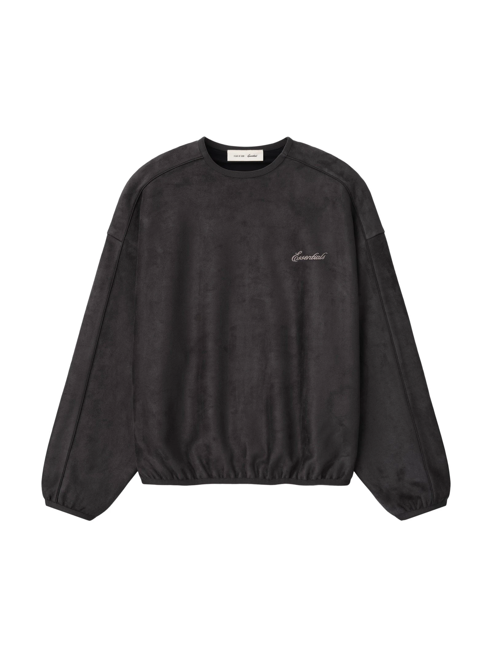 Fear of God Essentials Suede Fleece Signature Modern Crewneck Sweatshirt with Piping in Ink Black Fear of God Essentials Suede Fleece Signature Modern Crewneck Sweatshirt with Piping in Ink Black | Luxury Shoes