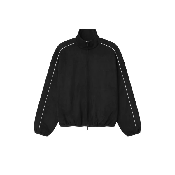 Fear of God Essentials Suede Fleece Signature Modern Track Jacket in Vintage Black | Luxury Shoes 