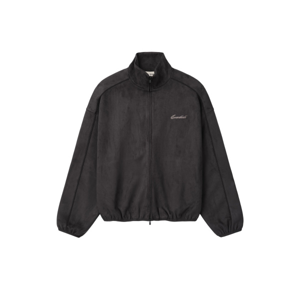 Fear of God Essentials Suede Fleece Signature Modern Track Jacket with Piping in Ink Black | Luxury Shoes 