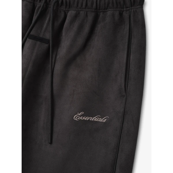 Fear of God Essentials Suede Fleece Signature Relaxed Pant with Piping in Ink Black | Pants | Luxury Shoes 