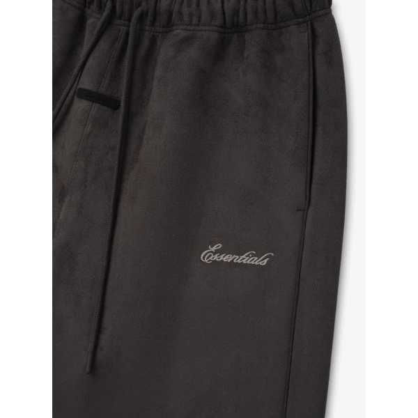 Fear of God Essentials Suede Fleece Signature Relaxed Short with Piping in Ink Black | Shorts | Luxury Shoes 