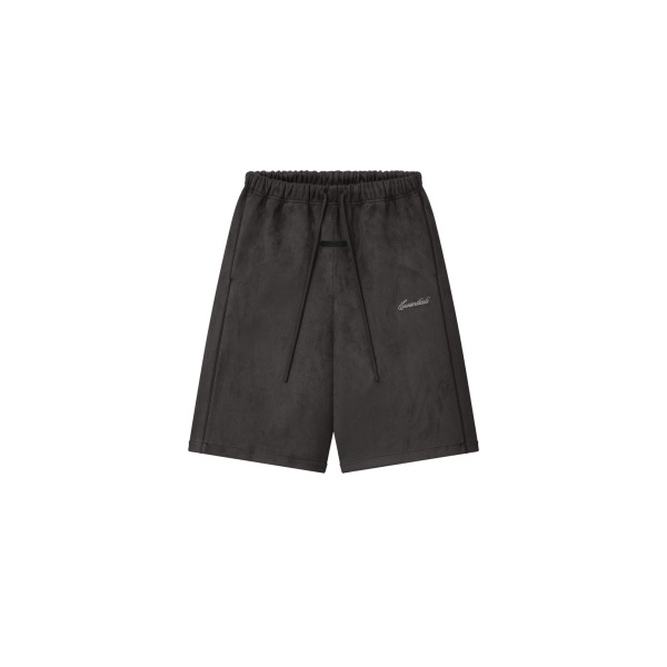Fear of God Essentials Suede Fleece Signature Relaxed Short with Piping in Ink Black | Luxury Shoes 
