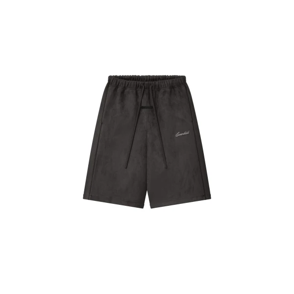 Essentials Suede Fleece Signature Relaxed Short with Piping in Ink Black