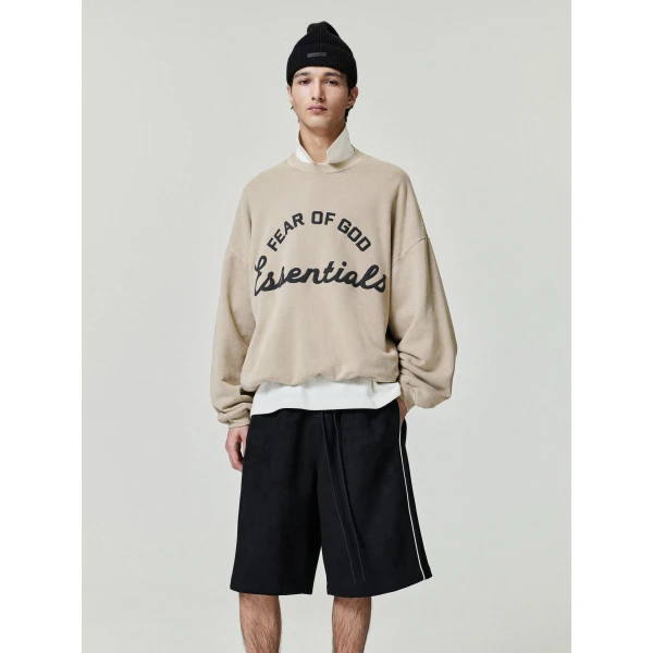 Fear of God Essentials Training 90s Crewneck Sweatshirt in Faded Dune | Sweatshirts | Luxury Shoes 