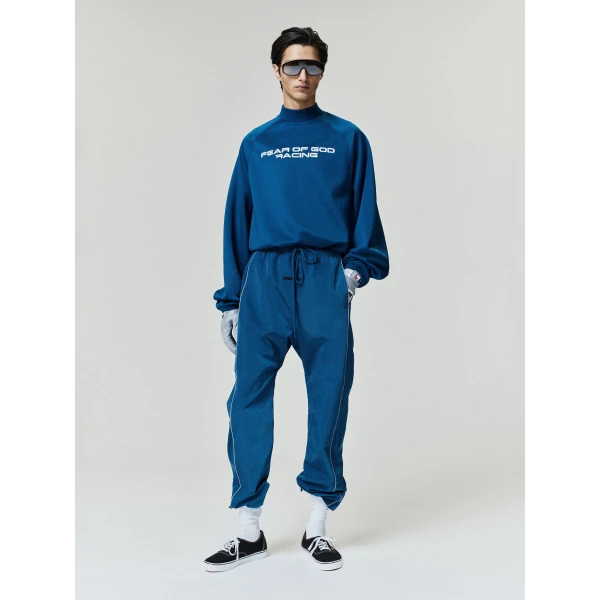 Fear of God Essentials Tricot 90s Relaxed Long Sleeve Mock Neck in Night Sea | T-shirts & vests | Luxury Shoes 