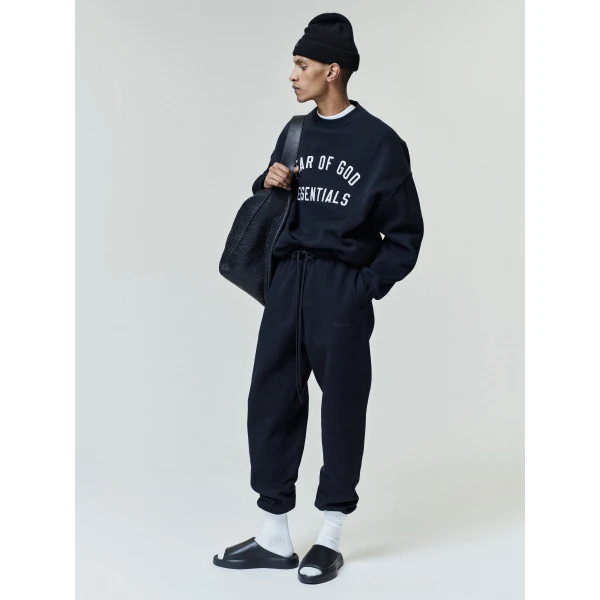Fear of God Essentials Varsity 90s Crewneck Sweatshirt in Vintage Black | Sweatshirts | Luxury Shoes 