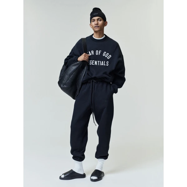Fear of God Essentials Varsity 90s Crewneck Sweatshirt in Vintage Black | Sweatshirts | Luxury Shoes 