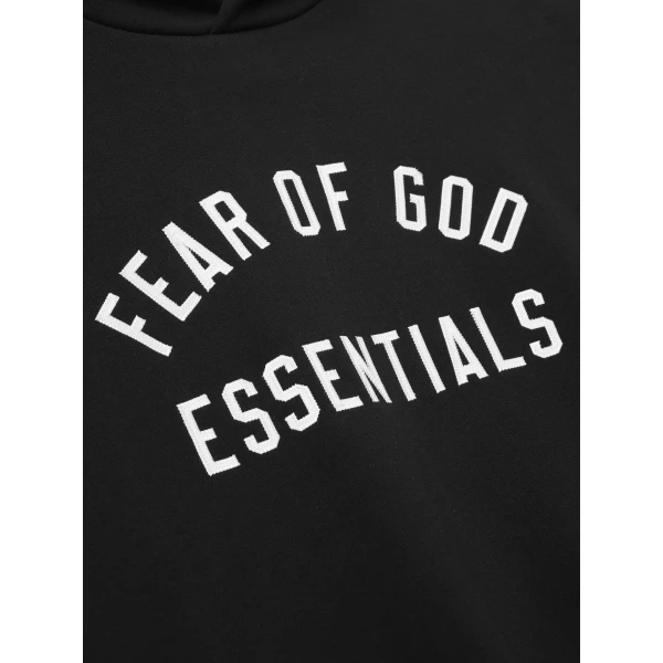 Fear of God Essentials Varsity 90s Hoodie in Vintage Black | Sweatshirts | Luxury Shoes 