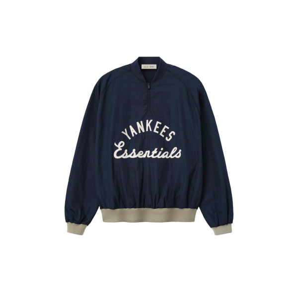 Fear of God Essentials Yankees Half Zip Pullover in Dark Sapphire and Overland Rib | Luxury Shoes 