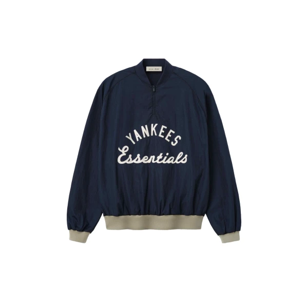 Fear of God Essentials Yankees Half Zip Pullover in Dark Sapphire and Overland Rib | Luxury Shoes 