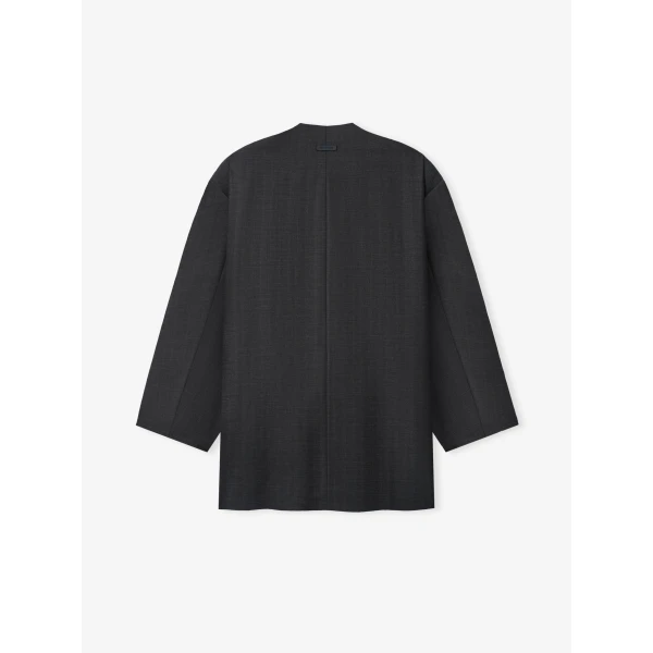 Fear of God Grey Striped Wool Collarless Sport Jacket in Grey Striped | Men Jackets | Luxury Shoes 