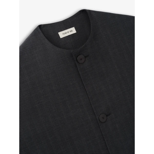 Fear of God Grey Striped Wool Collarless Sport Jacket in Grey Striped | Men Jackets | Luxury Shoes 