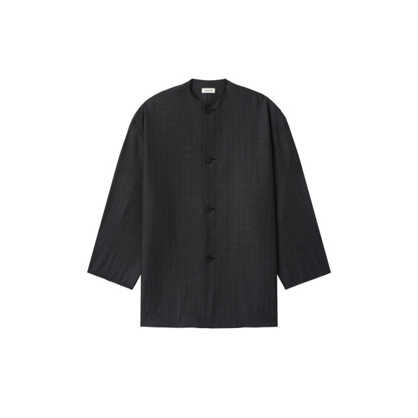 Fear of God Grey Striped Wool Collarless Sport Jacket in Grey Striped | Luxury Shoes 