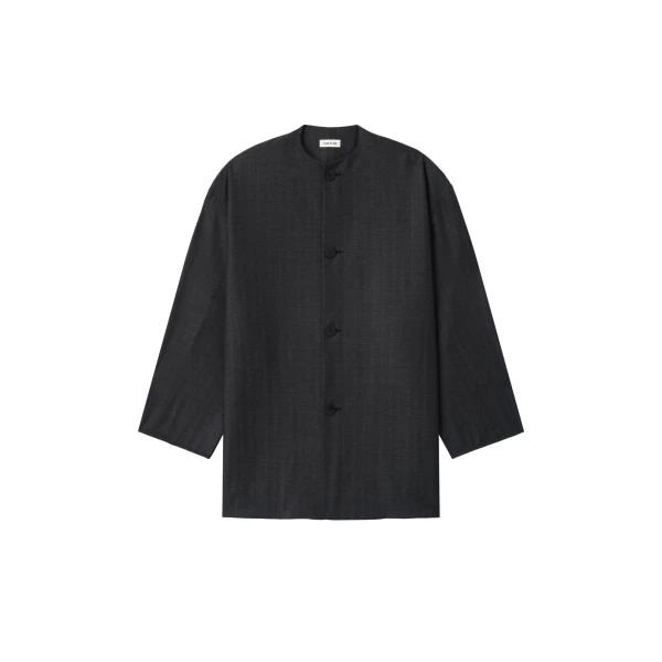 Grey Striped Wool Collarless Sport Jacket in Grey Striped