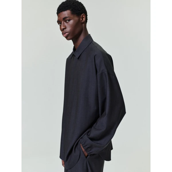 Fear of God Grey Striped Wool Elastic Cuff Shirt in Grey Striped | Men Shirts | Luxury Shoes 