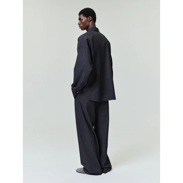 Fear of God Grey Striped Wool Elastic Cuff Shirt in Grey Striped | Men Shirts | Luxury Shoes 