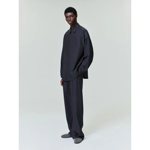 Fear of God Grey Striped Wool Wide Leg Drawstring Pants in Grey Striped | Pants | Luxury Shoes 