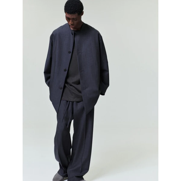 Fear of God Grey Striped Wool Wide Leg Drawstring Pants in Grey Striped | Pants | Luxury Shoes 