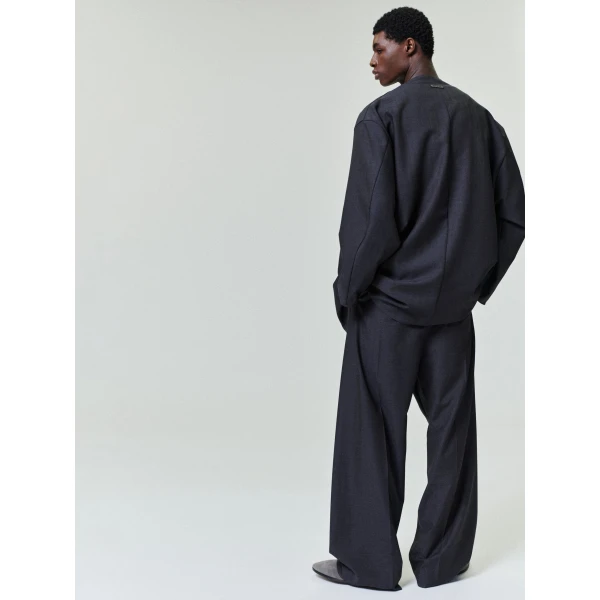 Fear of God Grey Striped Wool Wide Leg Drawstring Pants in Grey Striped | Pants | Luxury Shoes 