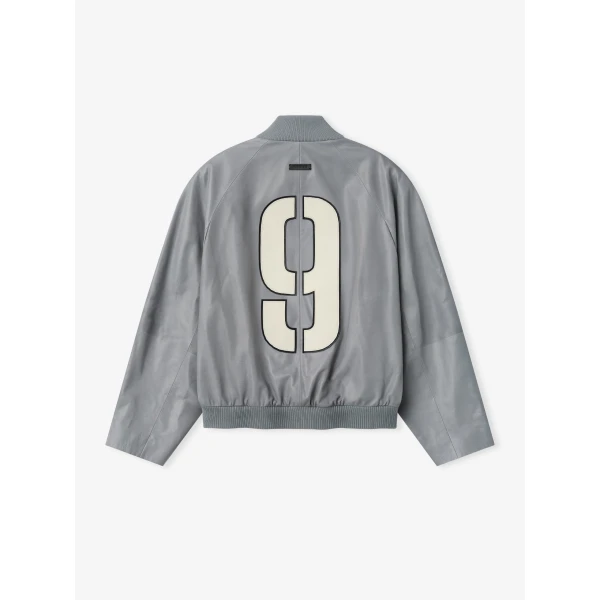 Fear of God Leather 9 Raglan Bomber Jacket in Metallic Grey | Men Jackets | Luxury Shoes 