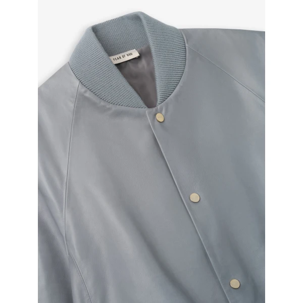 Fear of God Leather 9 Raglan Bomber Jacket in Metallic Grey | Men Jackets | Luxury Shoes 