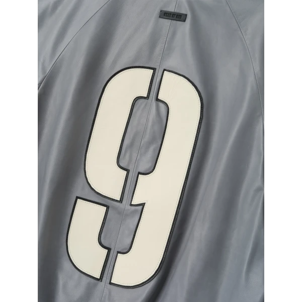 Fear of God Leather 9 Raglan Bomber Jacket in Metallic Grey | Men Jackets | Luxury Shoes 
