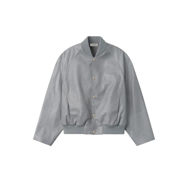 Fear of God Leather 9 Raglan Bomber Jacket in Metallic Grey | Luxury Shoes 