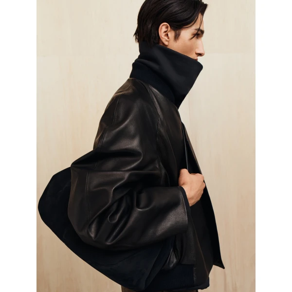 Fear of God Leather Raglan Bomber Jacket in Black | Men Jackets | Luxury Shoes 