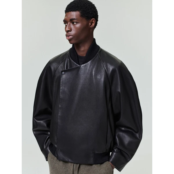 Fear of God Leather Raglan Bomber Jacket in Black | Men Jackets | Luxury Shoes 
