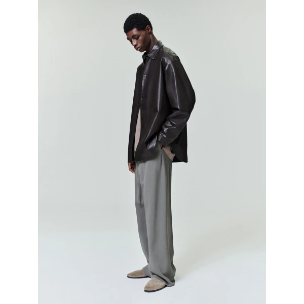 Fear of God Leather Relaxed Shirt in Dark Brown | Men Shirts | Luxury Shoes 