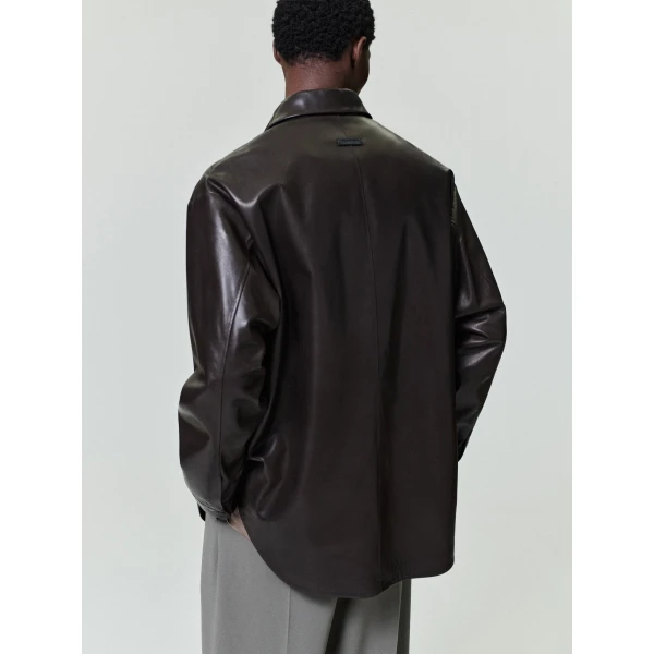 Fear of God Leather Relaxed Shirt in Dark Brown | Men Shirts | Luxury Shoes 