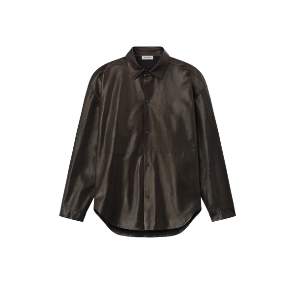 Fear of God Leather Relaxed Shirt in Dark Brown | Luxury Shoes 