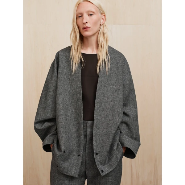 Fear of God Mouline Wool Relaxed Lapelless Jacket in Off White and Black | Men Jackets | Luxury Shoes 