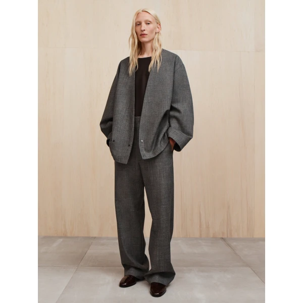 Fear of God Mouline Wool Relaxed Lapelless Jacket in Off White and Black | Men Jackets | Luxury Shoes 