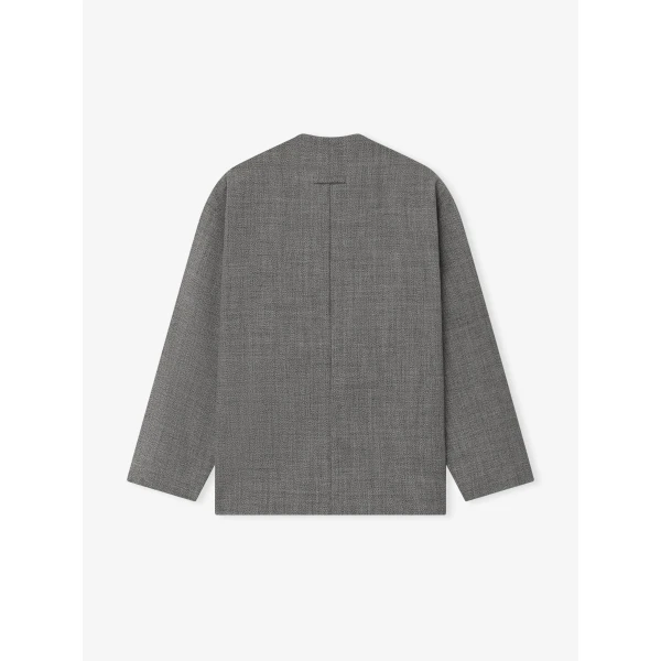 Fear of God Mouline Wool Relaxed Lapelless Jacket in Off White and Black | Men Jackets | Luxury Shoes 
